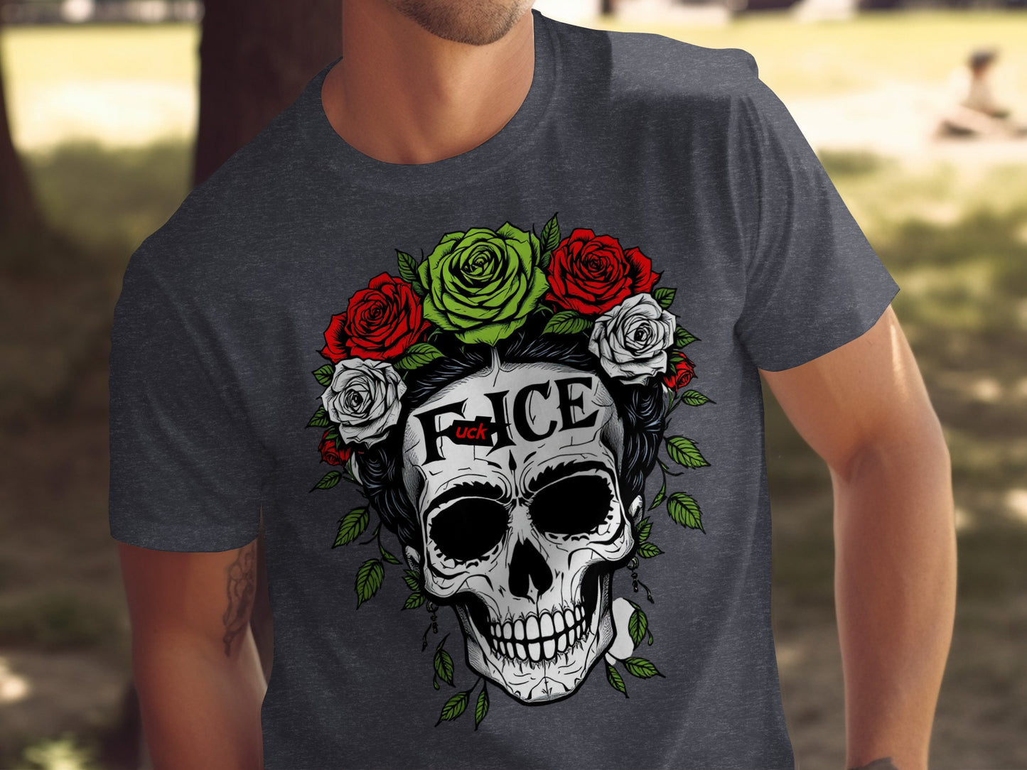 Skull With Floral Elements Graphic Tee product
