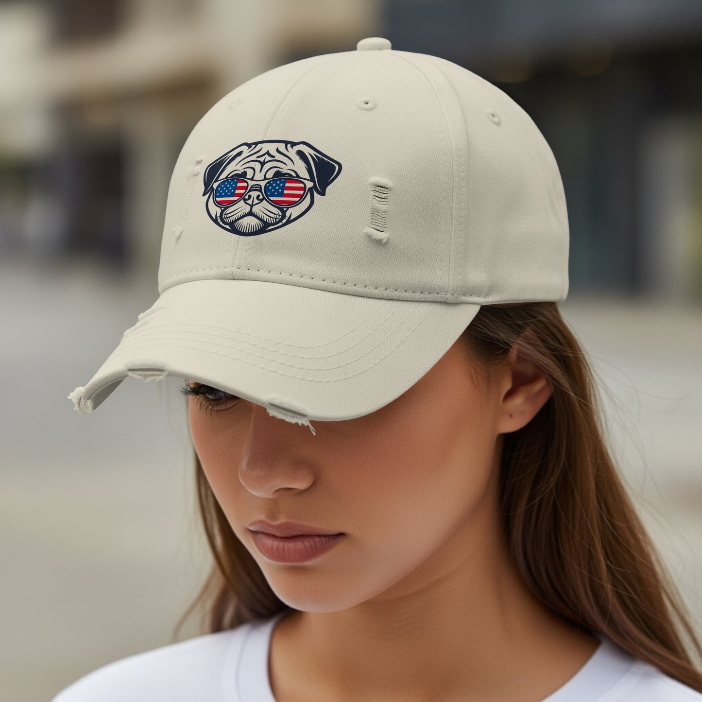 Fun Pug Wearing Sunglasses Embroidered Baseball Cap product