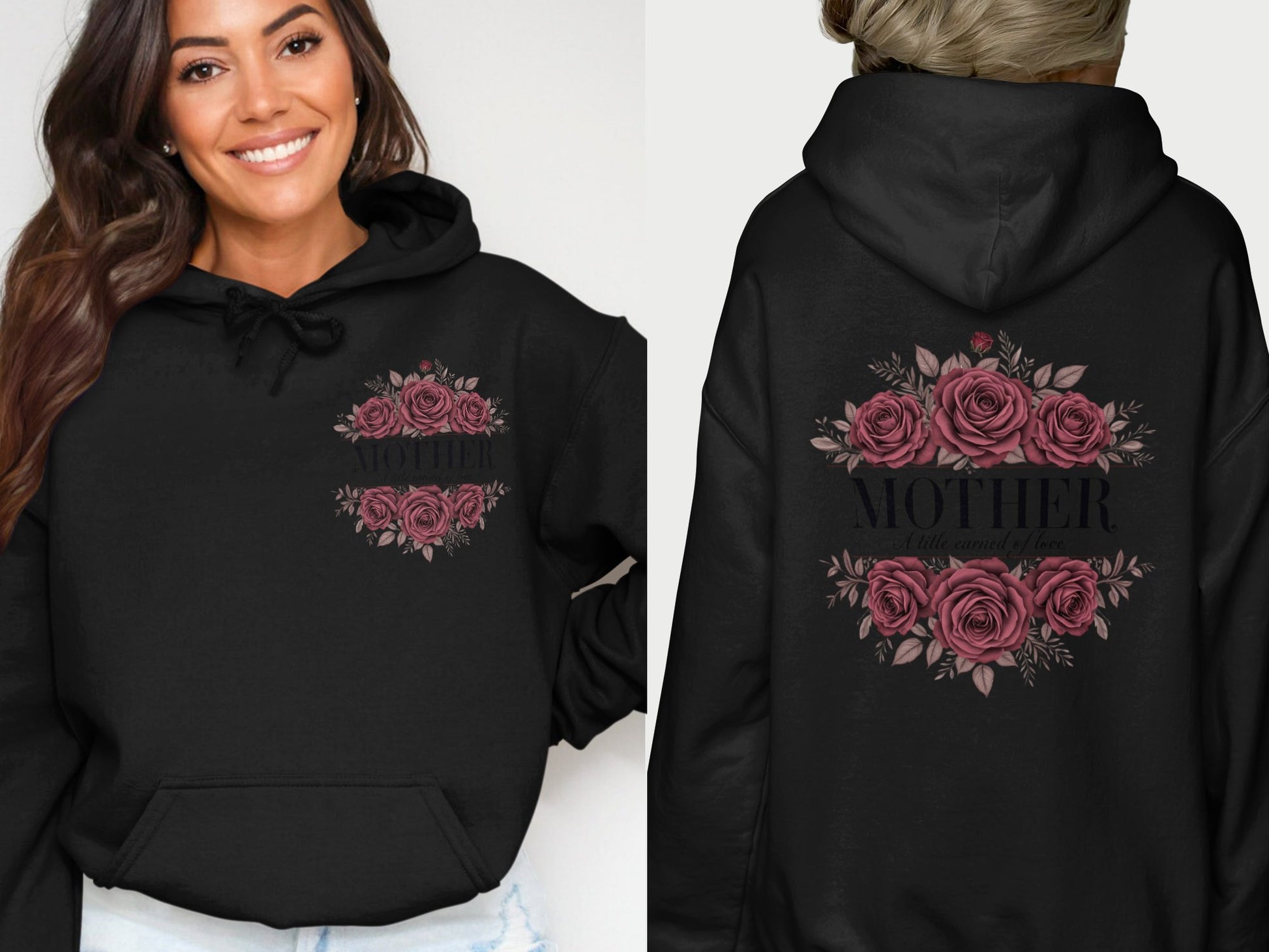 Beautiful Floral Design Black Hoodie Mother product type
