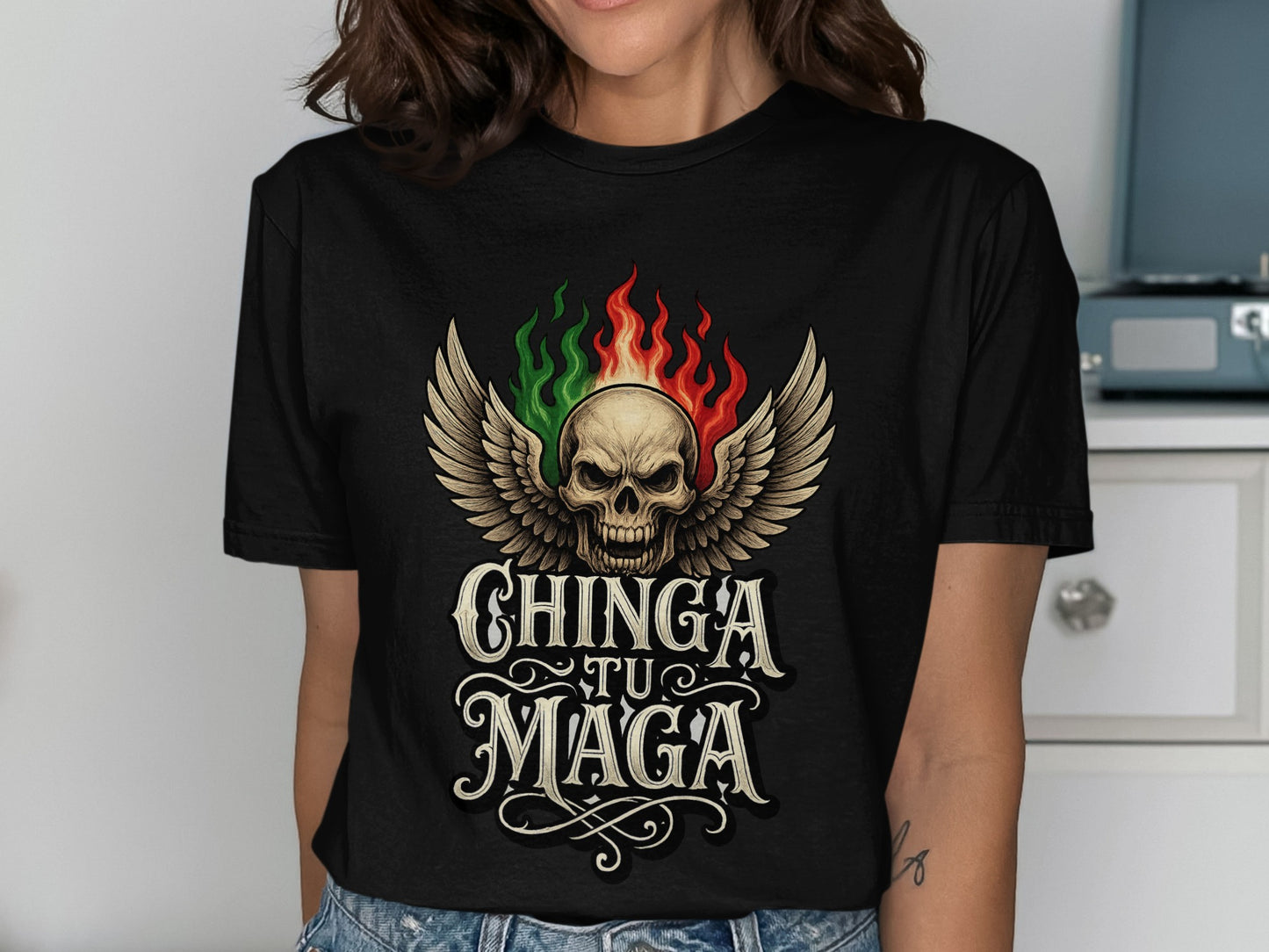 Chinga Tu Maga Skull Graphic Design Shirt product