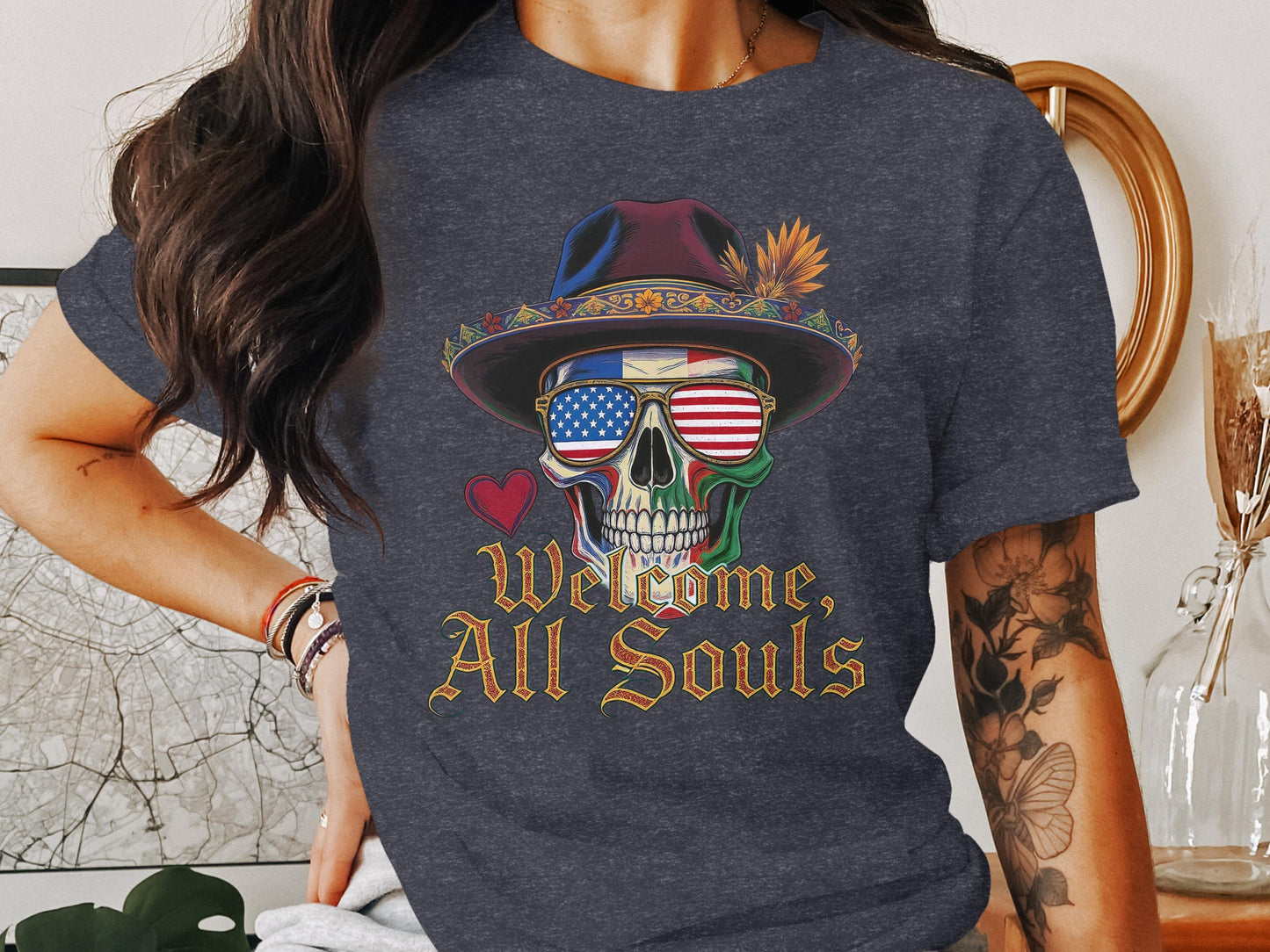 Patriotic Skull Welcome All Souls Graphic Tshirt product type