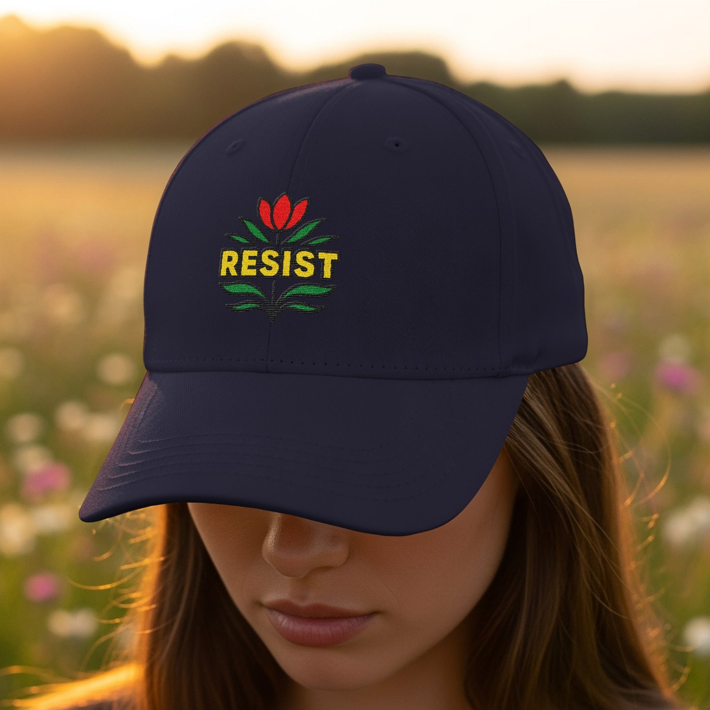 Resist Embroidered Flower Design Baseball Cap product