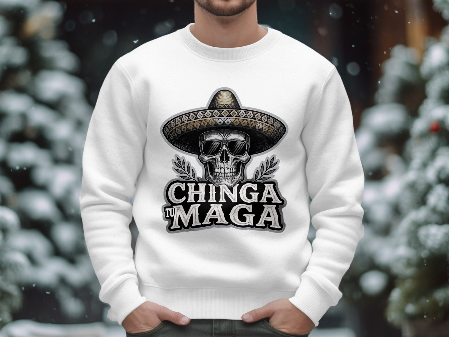 Chinga Tu Maga Skull Design Printed White Sweatshirt product type