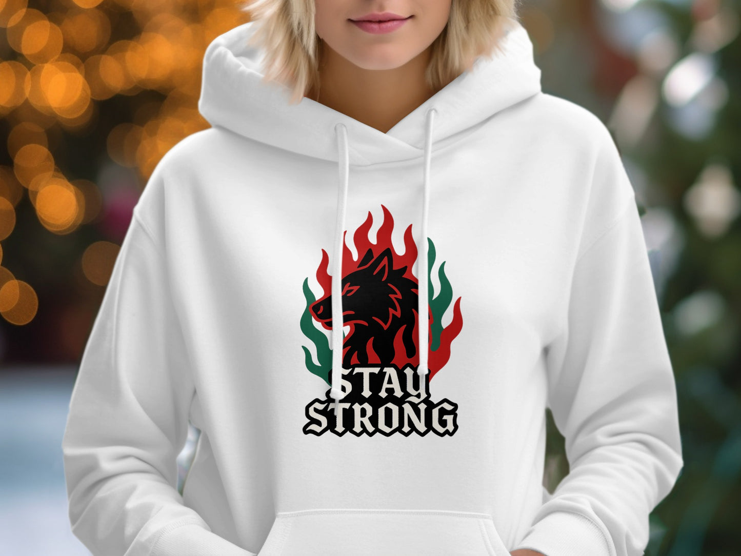 Stay Strong Wolf Graphic Hooded Sweatshirt product