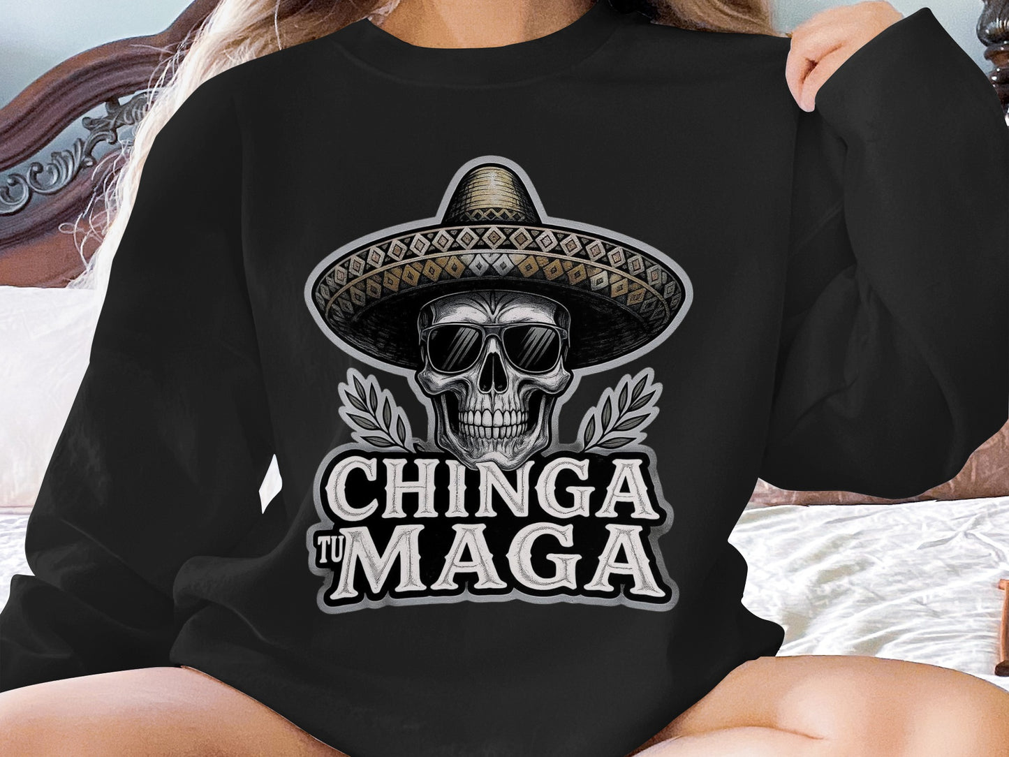 Chinga Tu Maga Skull with Sombrero Long Sleeve Shirt Product Type
