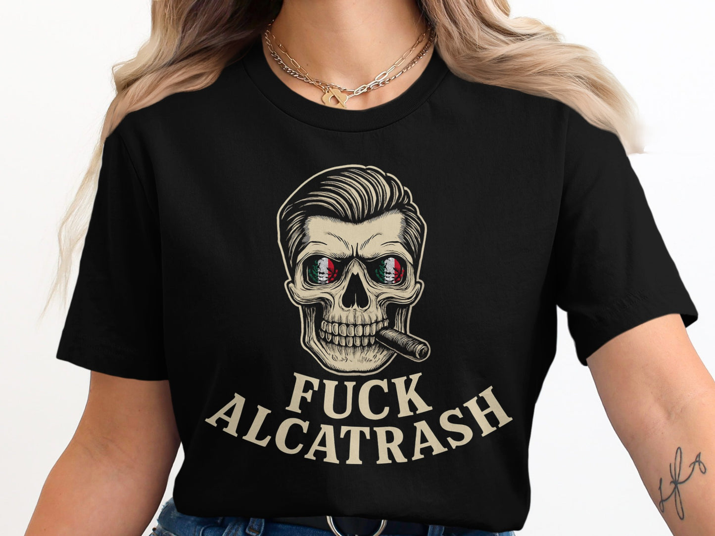 Distinctive Alcatrash Skull Themed Graphic T-Shirt product