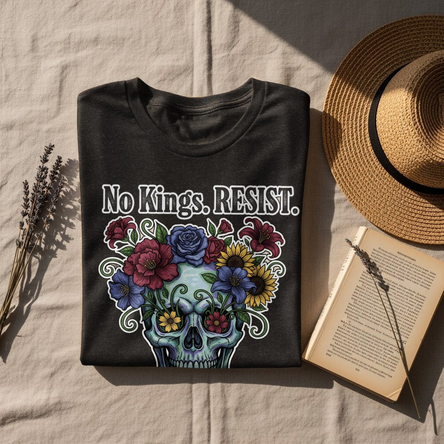 No Kings RESIST Skull Floral Graphic Shirt product