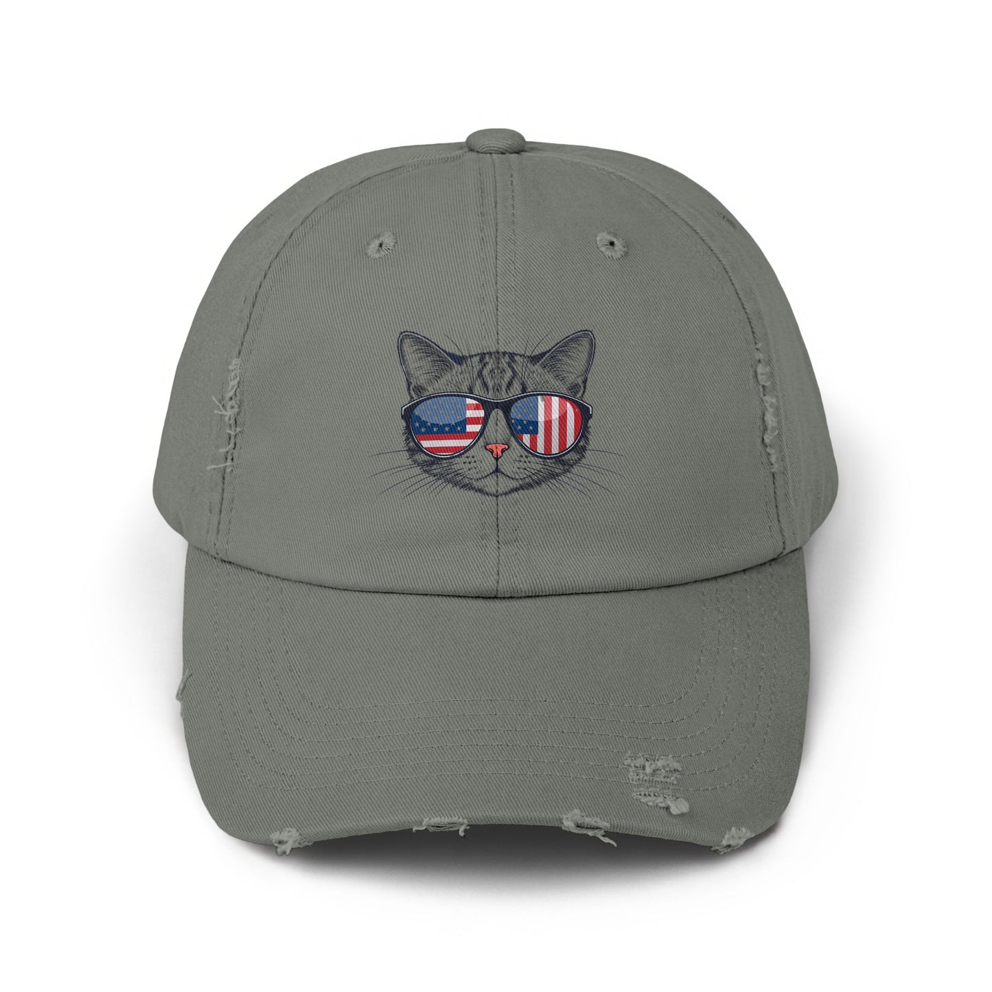 Vintage Cat with USA Sunglasses Graphic Distressed Hat product type