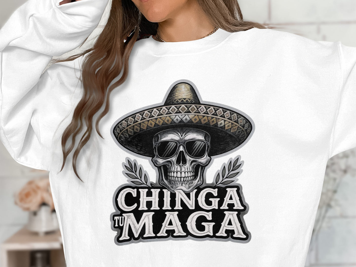 Chinga Tu Maga Skull with Sombrero Graphic Shirt product