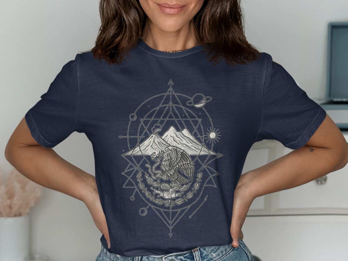Geometric Dragon Print Navy Blue Graphic Tee product