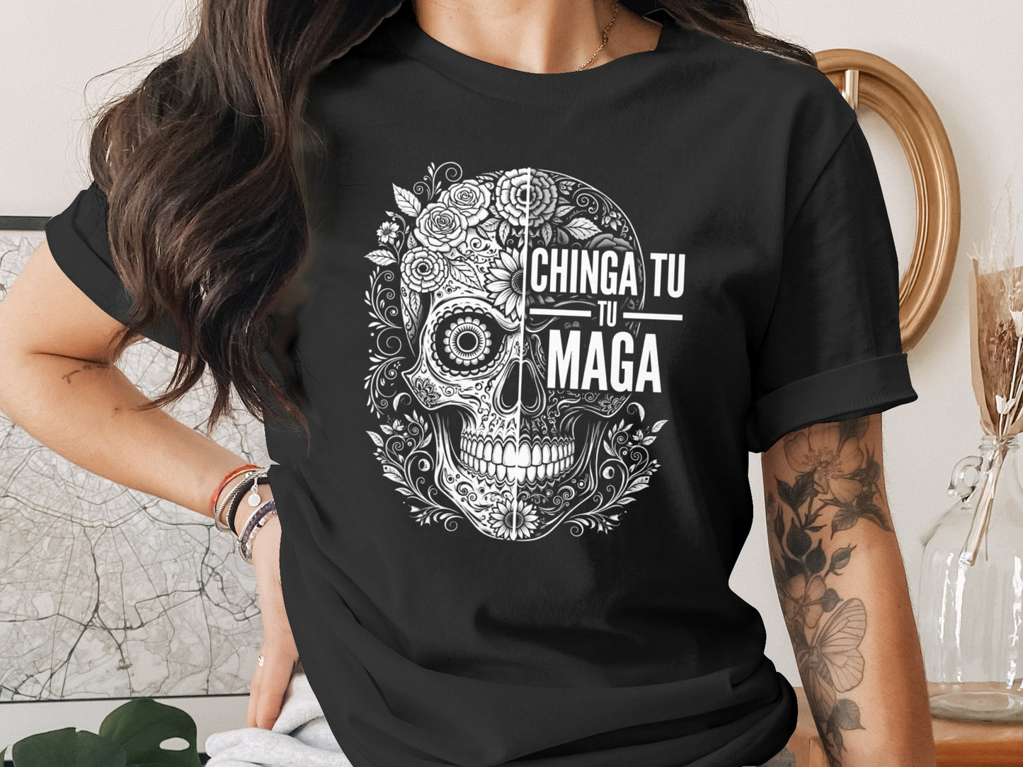 Chinga Tu Tu Maga Skull Graphic Tee Shirt Product