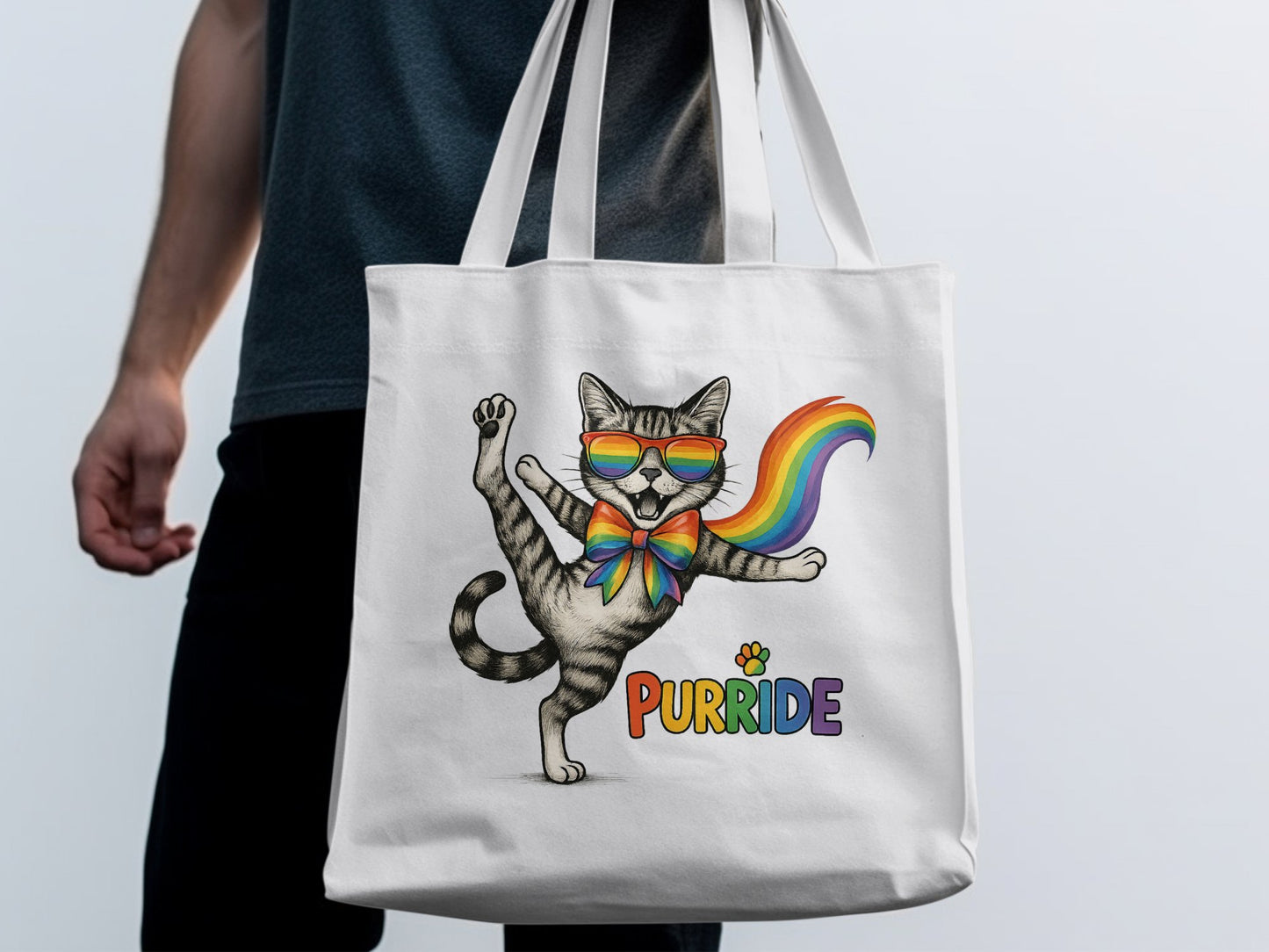 Purride Cat with Rainbow Sunglasses Tote Bag product type