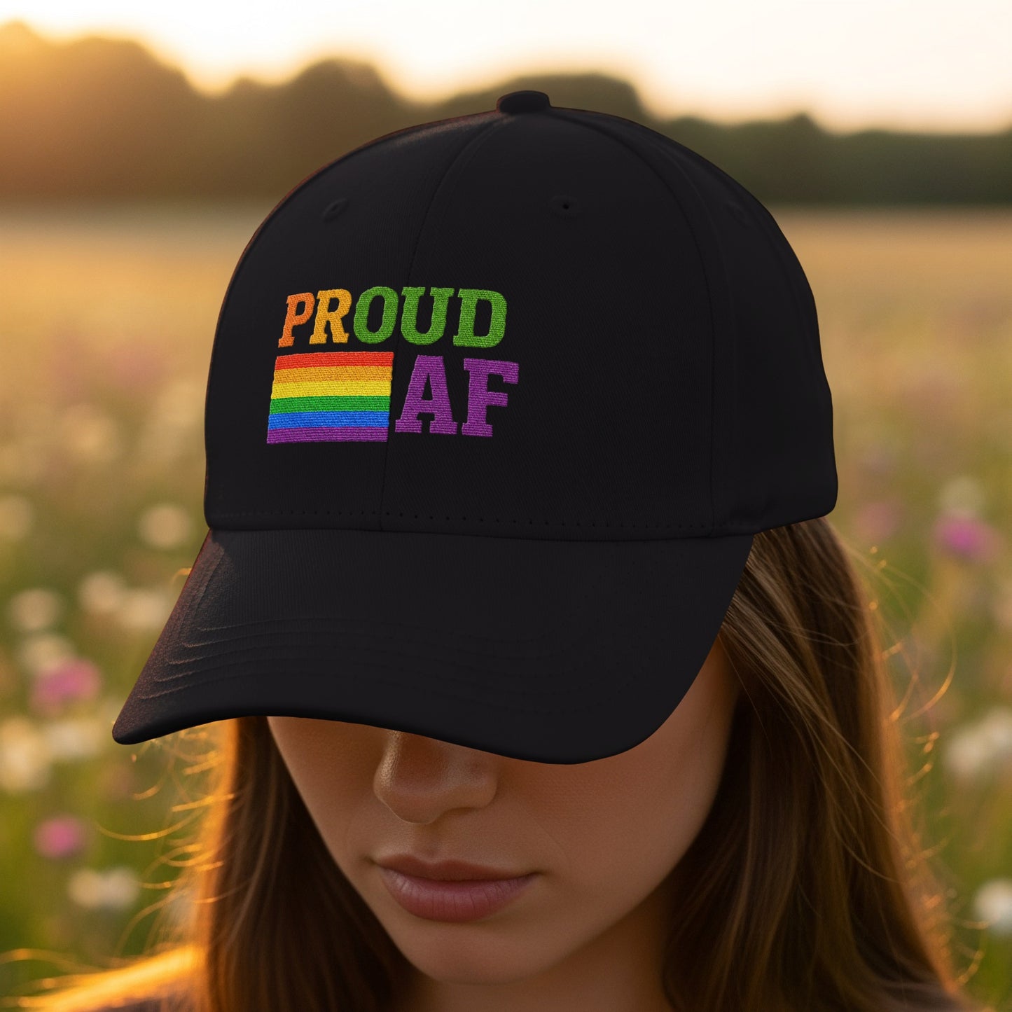 Proud AF Rainbow Text Black Baseball Cap product