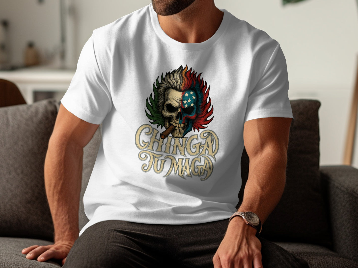Chingad Tu Maje Skull and Flag Graphic Tee Shirt product
