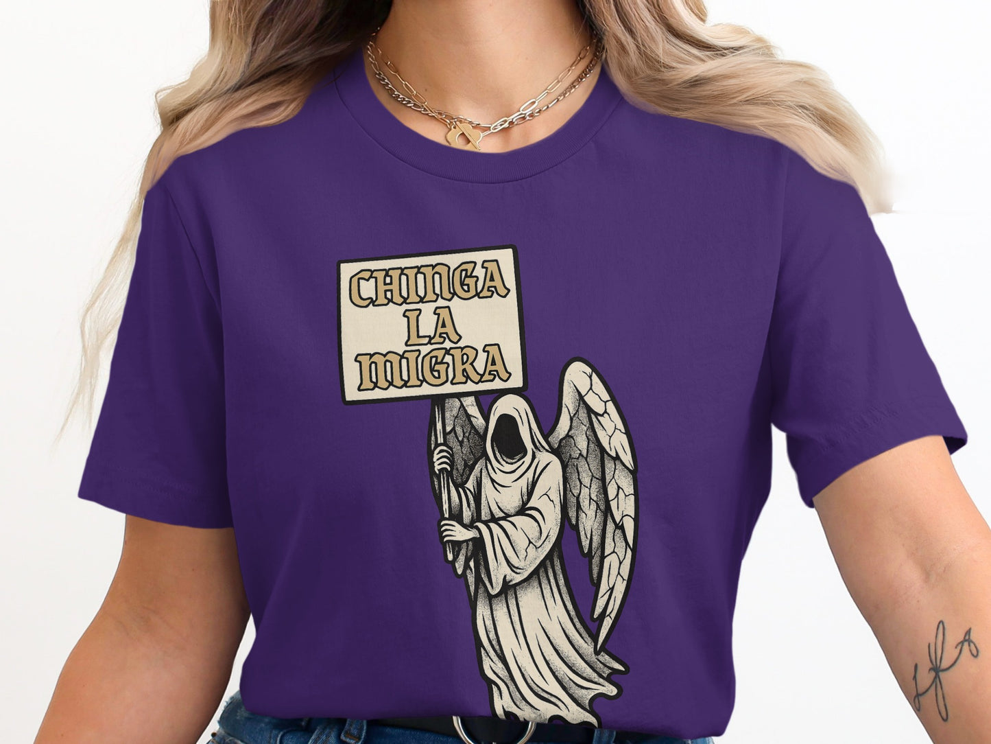 Chinga La Migra Text Art Design Printed T-shirt product