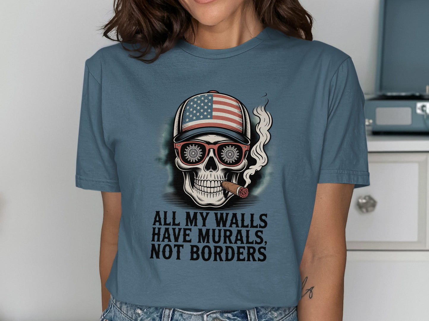 Patriotic Skull with Quote Graphic T-shirt Product