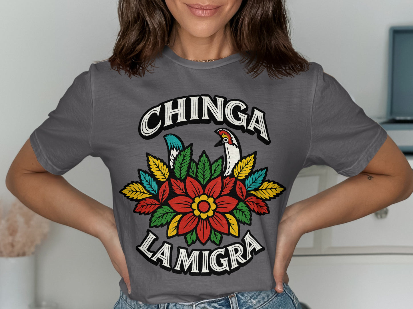 CHINGA LA MIGRA Graphic Tee Shirt Phrases product type