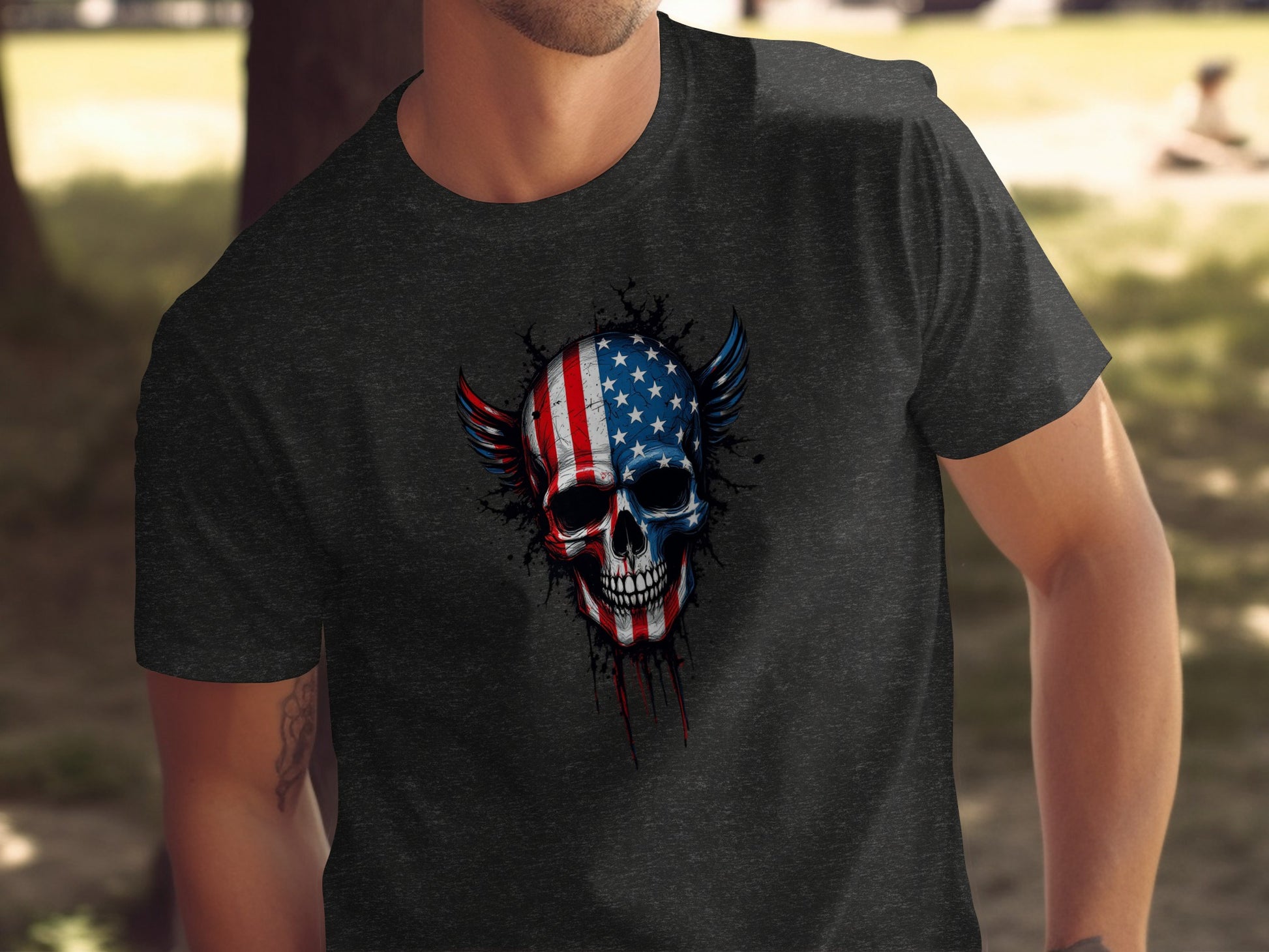 Patriotic Skull Graphic Tee American Flag T-Shirt product