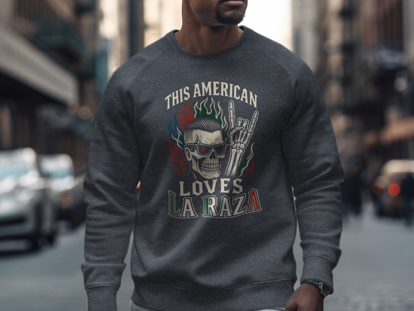 This American Loves La Raza skull graphic product