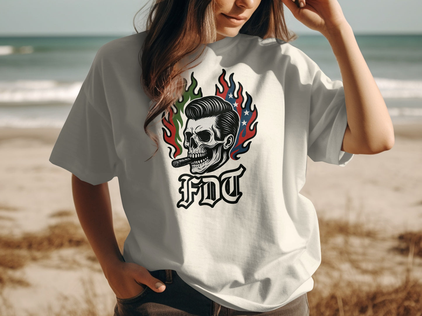 Rockabilly Rebel Flaming Skull Graphic T-shirt Product