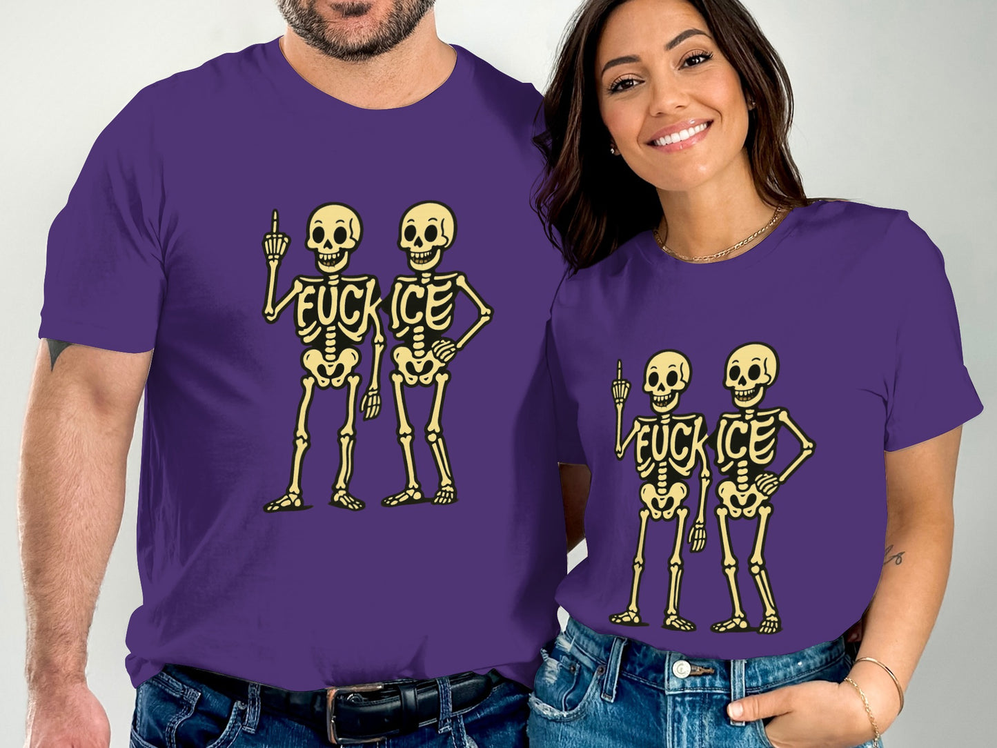 Funny Skeletons Graphic Design on Purple Shirt product type