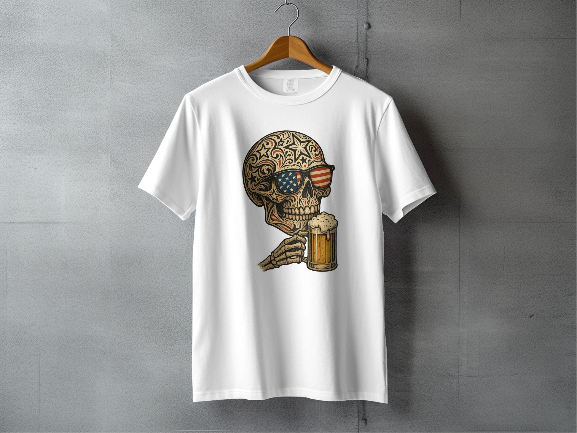 Patriotic Skull with Beer Graphic Design T-Shirt product type