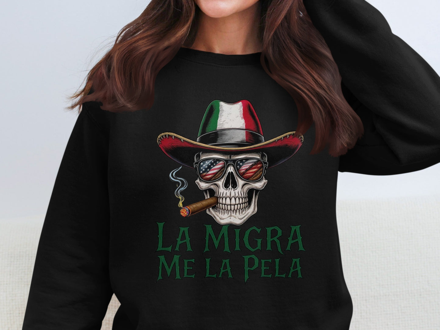 La Migra Me La Pela Skull Print Graphic Sweatshirt Product