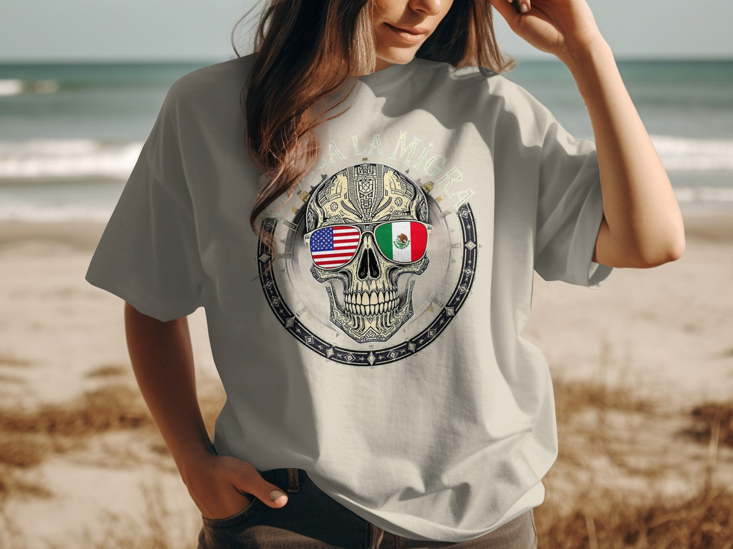 Mexican American Skull Graphic T-Shirt product type