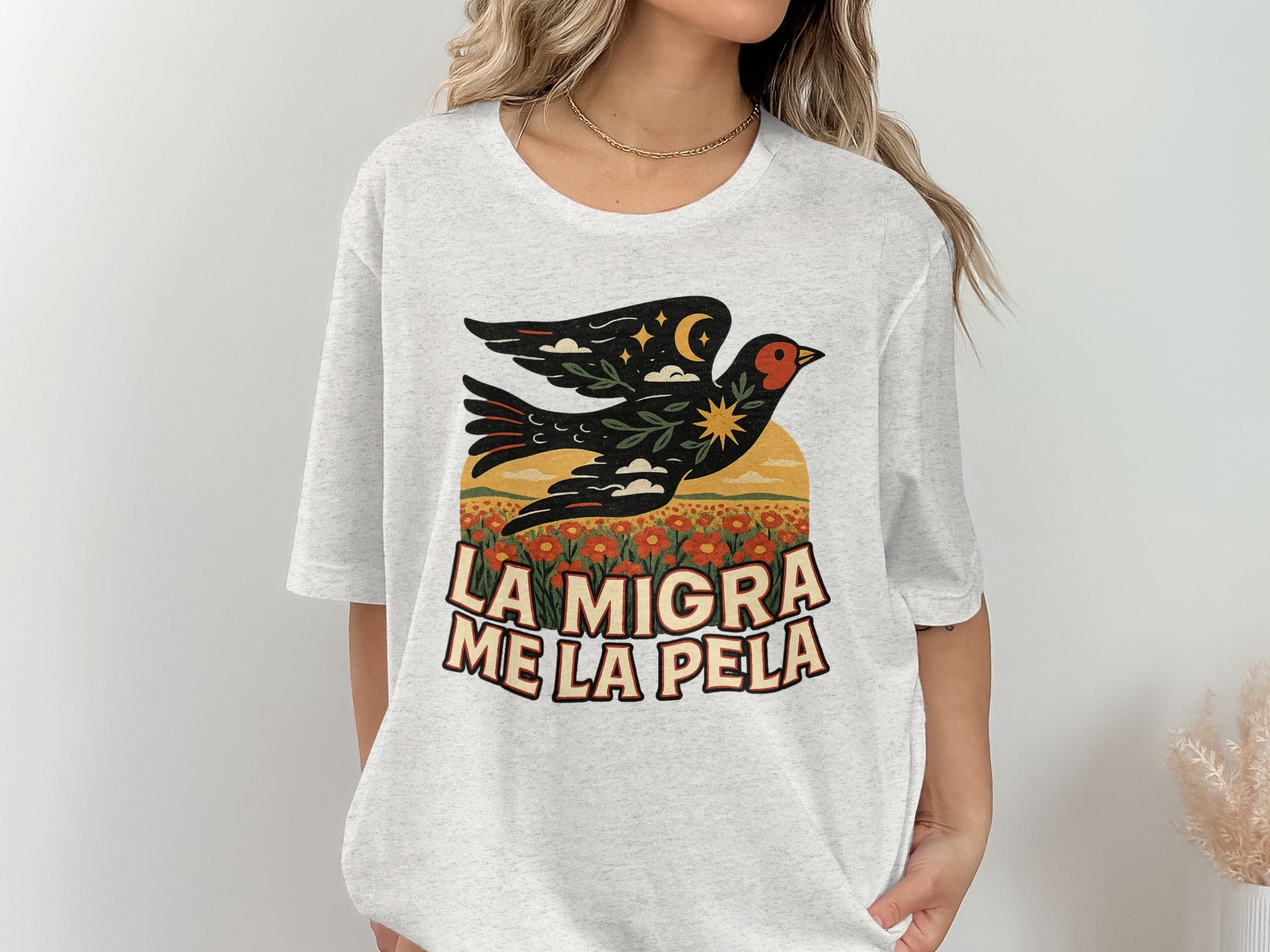 La Migra Me La Pela Graphic Bird Print Shirt product