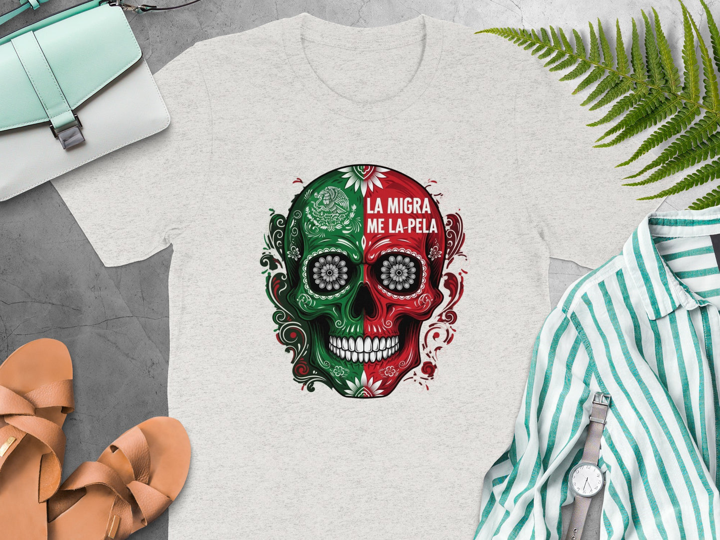 Colorful Mexican Skull Design La Migra Me La Pela product type