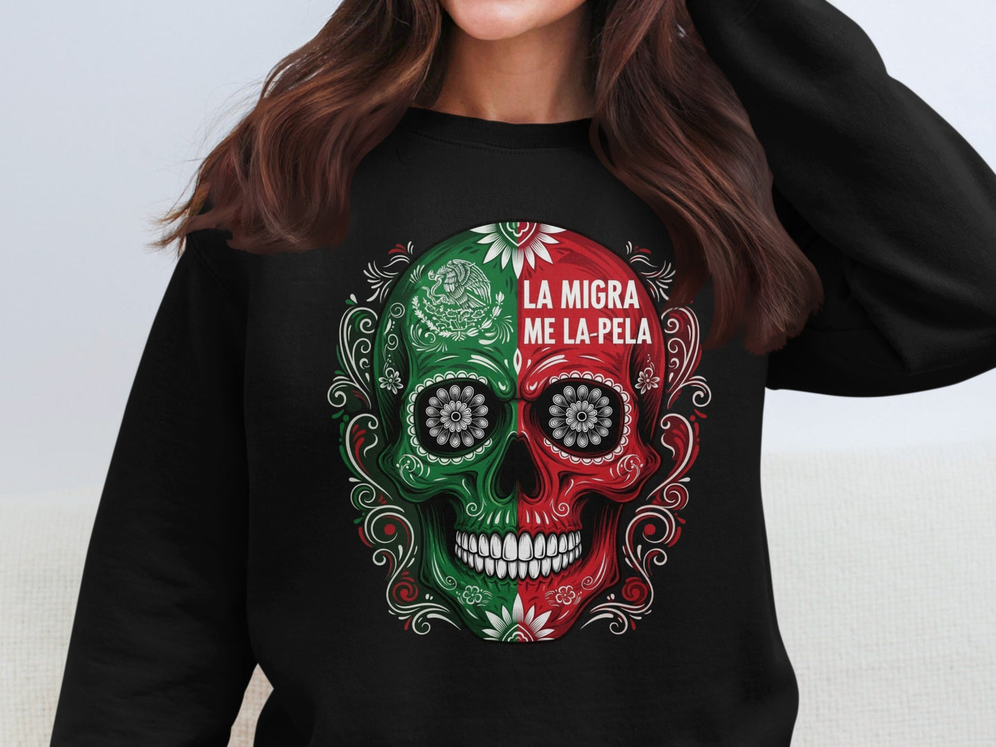 Colorful Skull Design La Migra Me La Pela Product Type