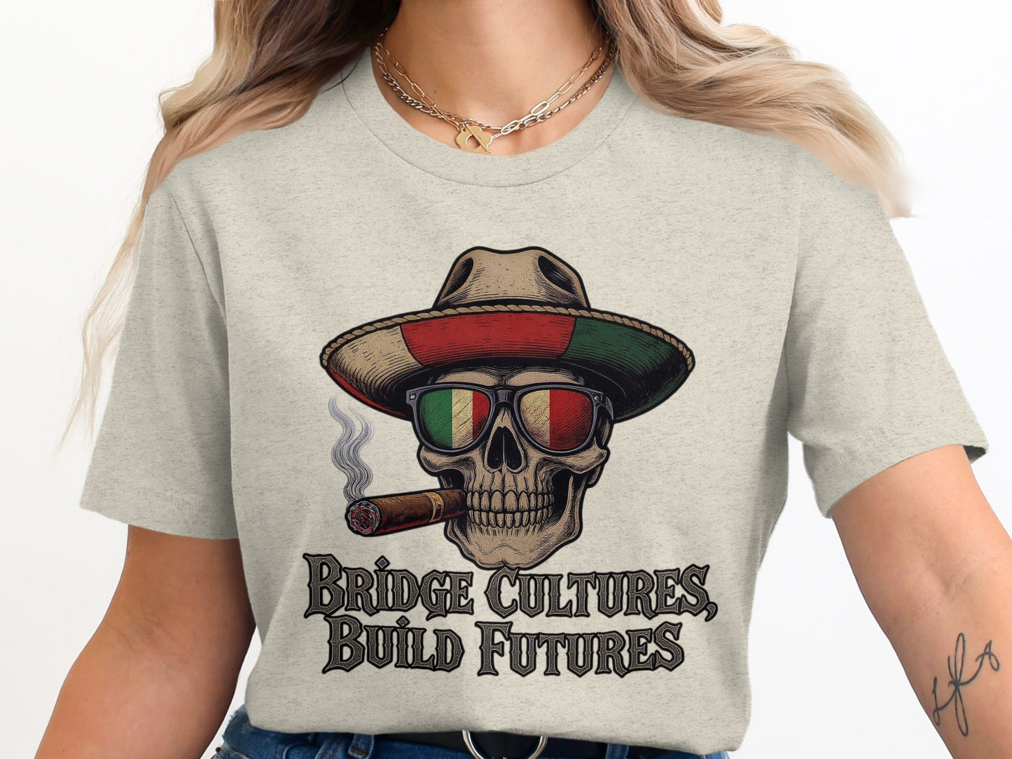 Bridge Cultures Build Futures Skull T-shirt