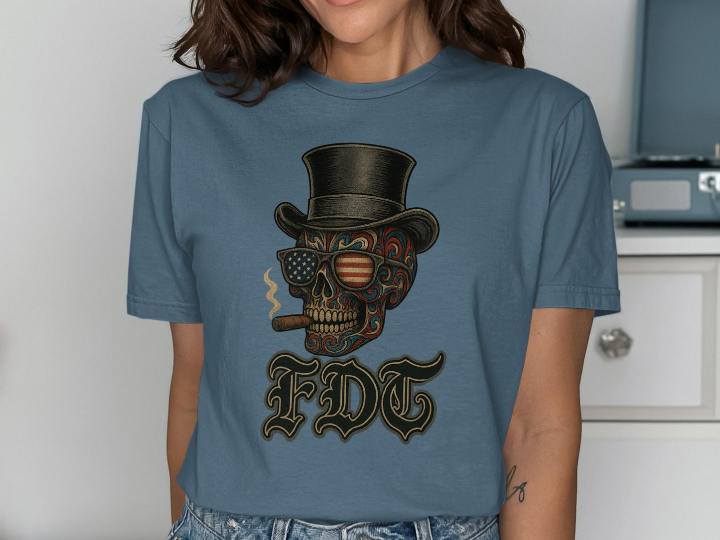 Patriotic Skull Design Blue Casual T-Shirt product
