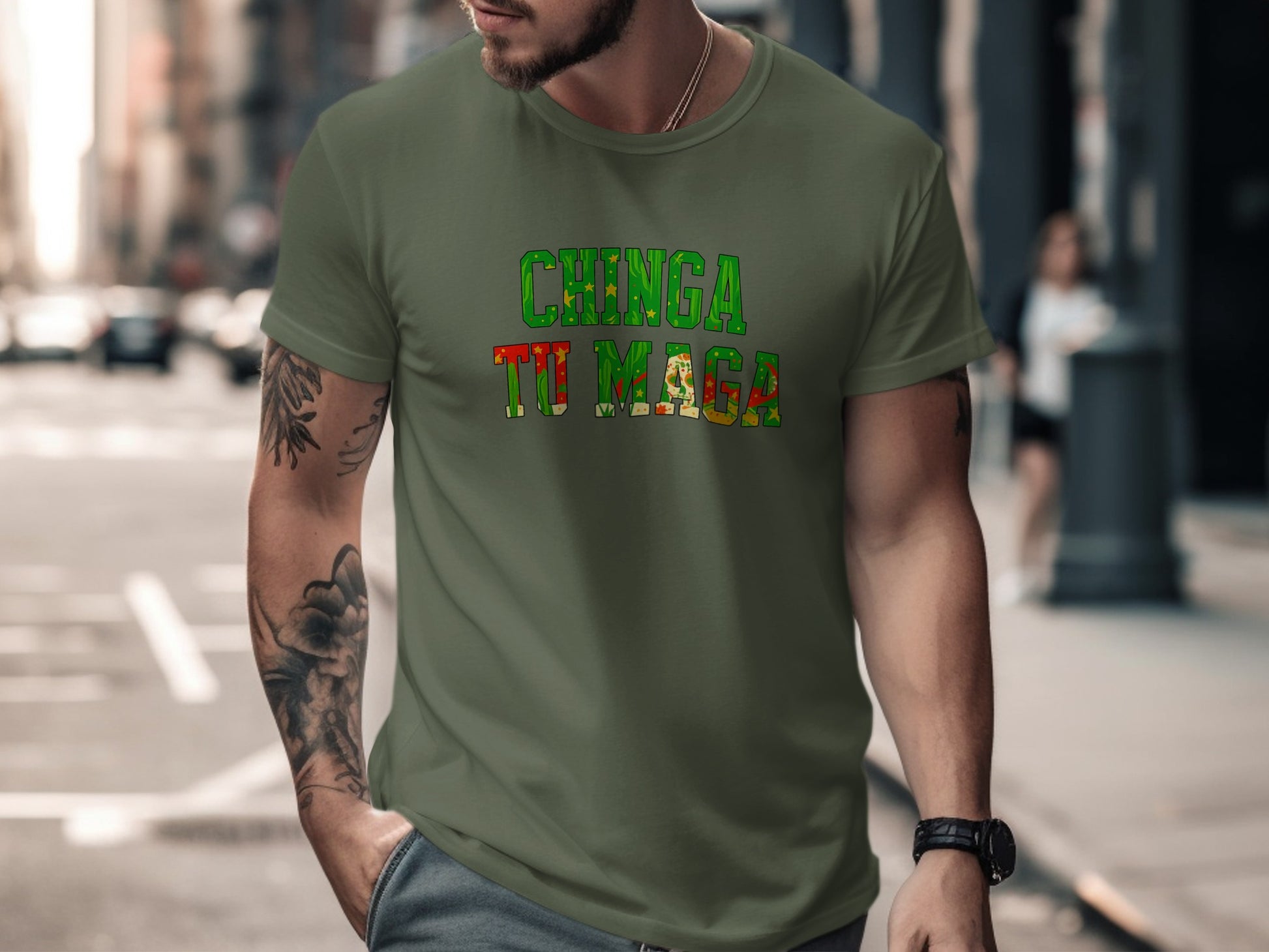Chinga Tu Maga Colorful Text Graphic Tee product type