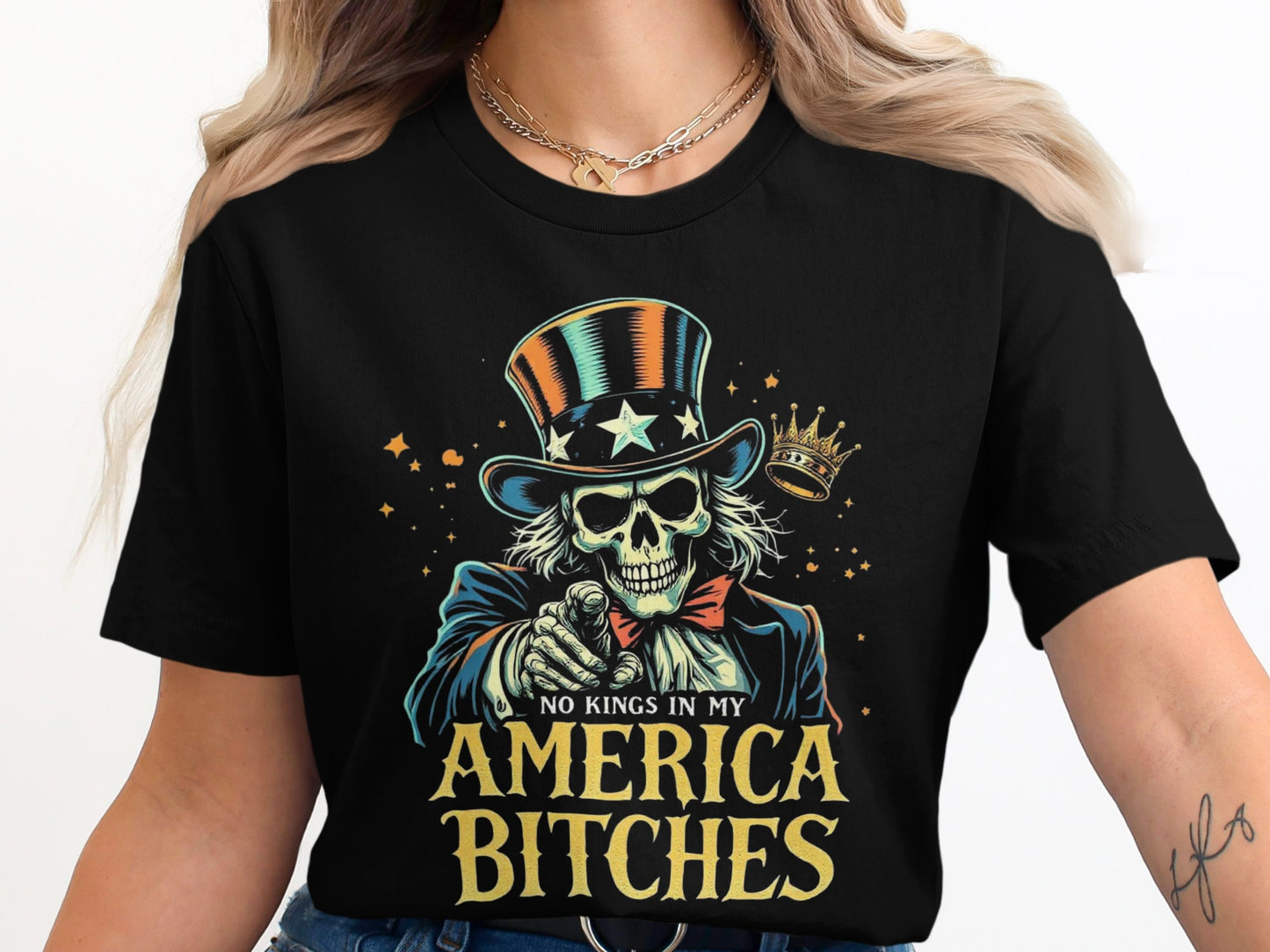 No Kings In My America Skull Graphic Unisex T-Shirt