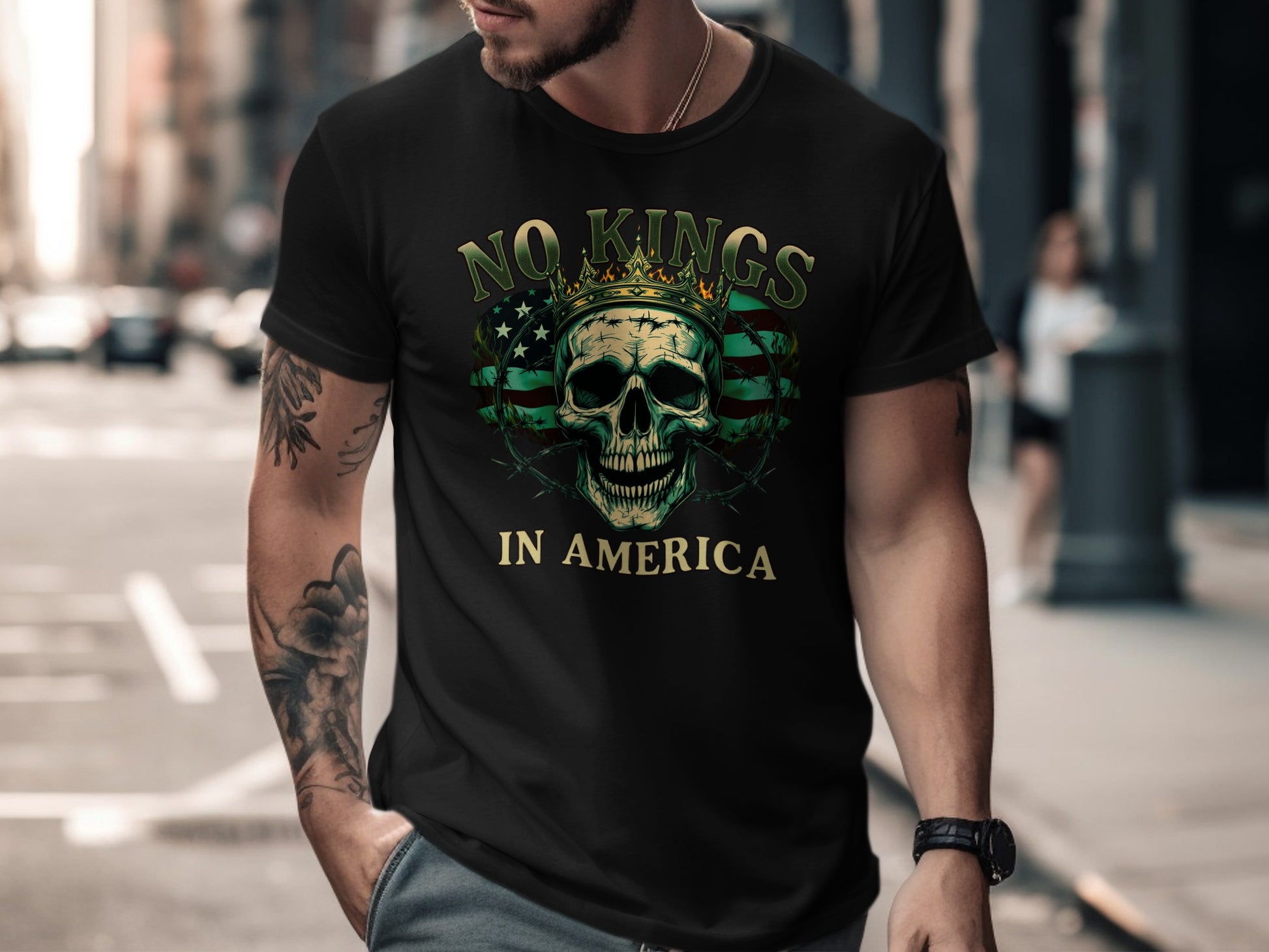 No Kings in America Skull Graphic T-Shirt Product