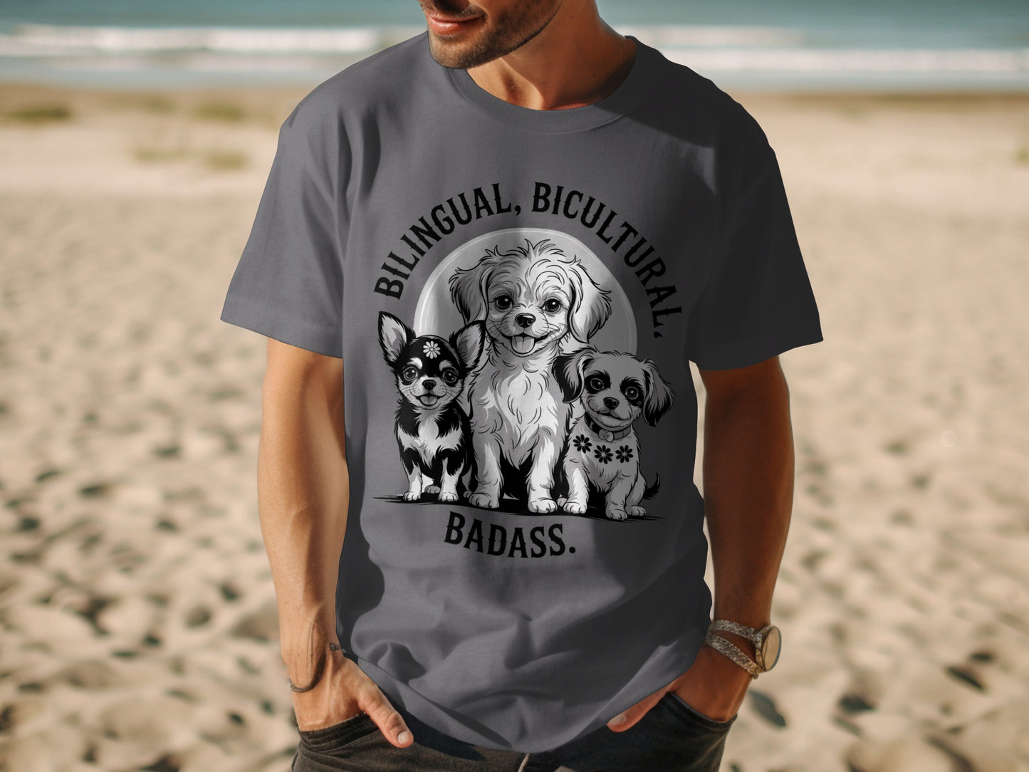 Bilingual Bicultural Badass Dog Graphic T-shirt product type