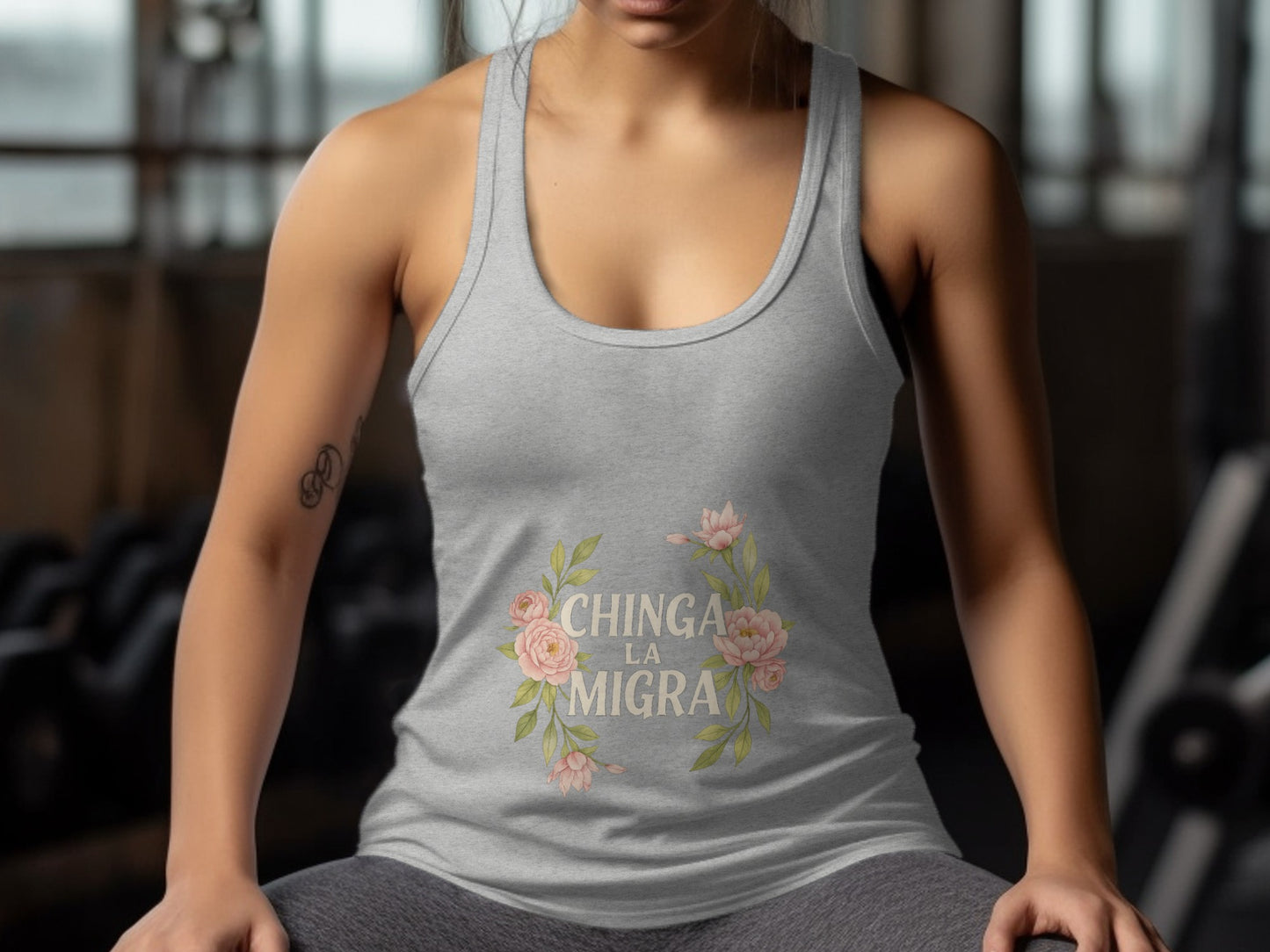 Chinga La Migra Floral Design Motivational Tank Top Product