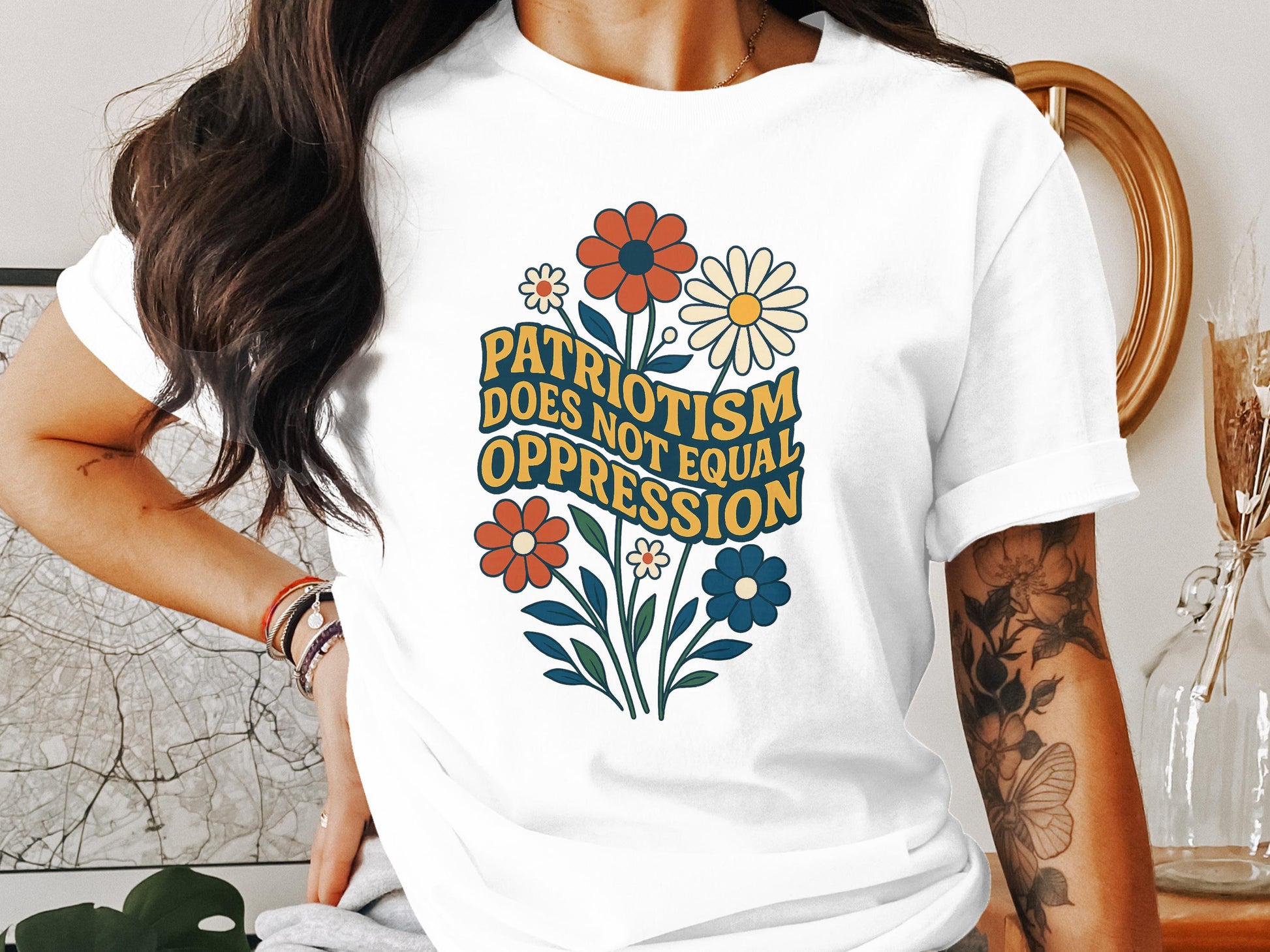 Patriotic Message Floral Graphic White T-shirt product type
