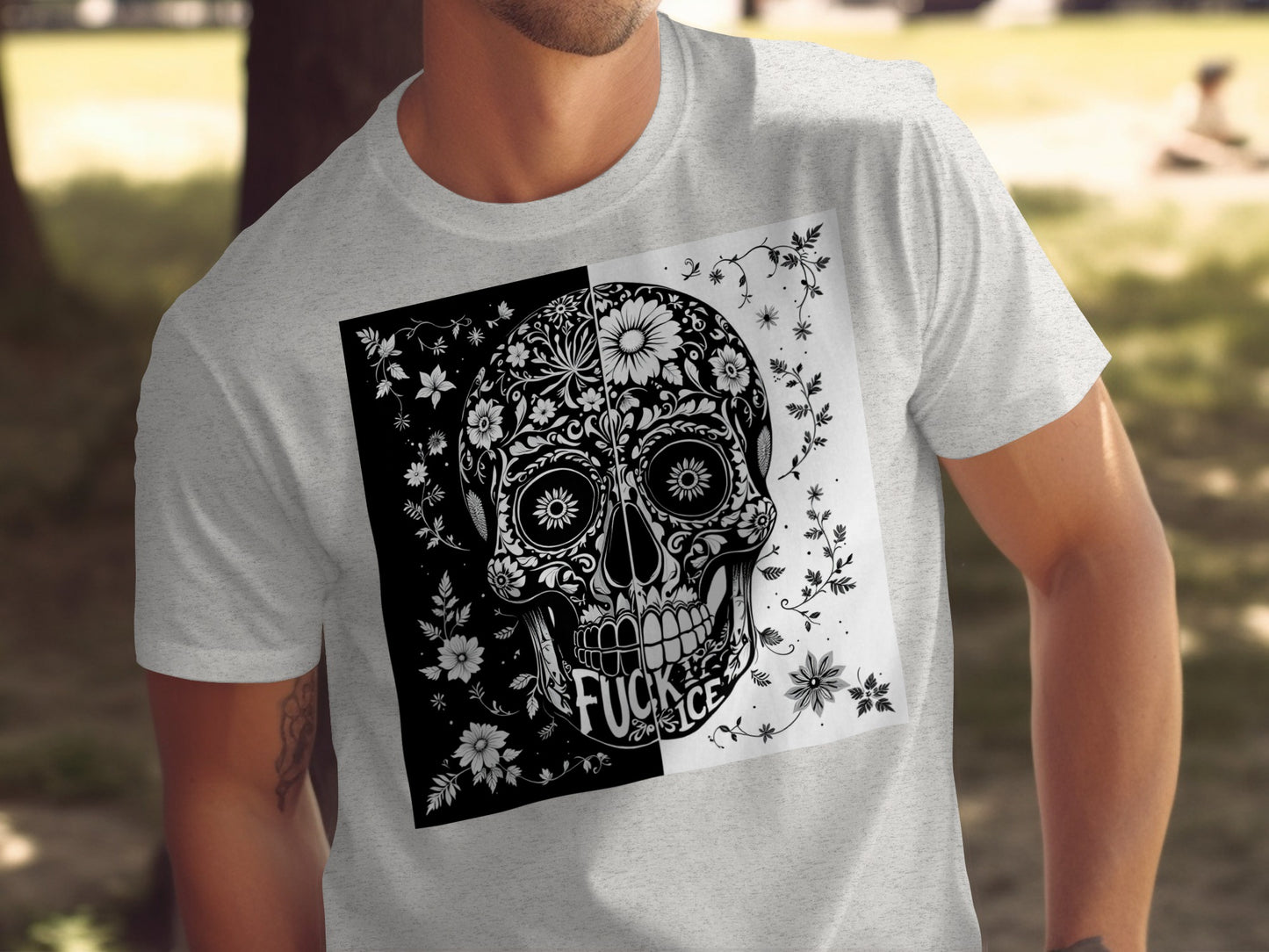 Intricate Skull Artwork Black and White T-Shirt product