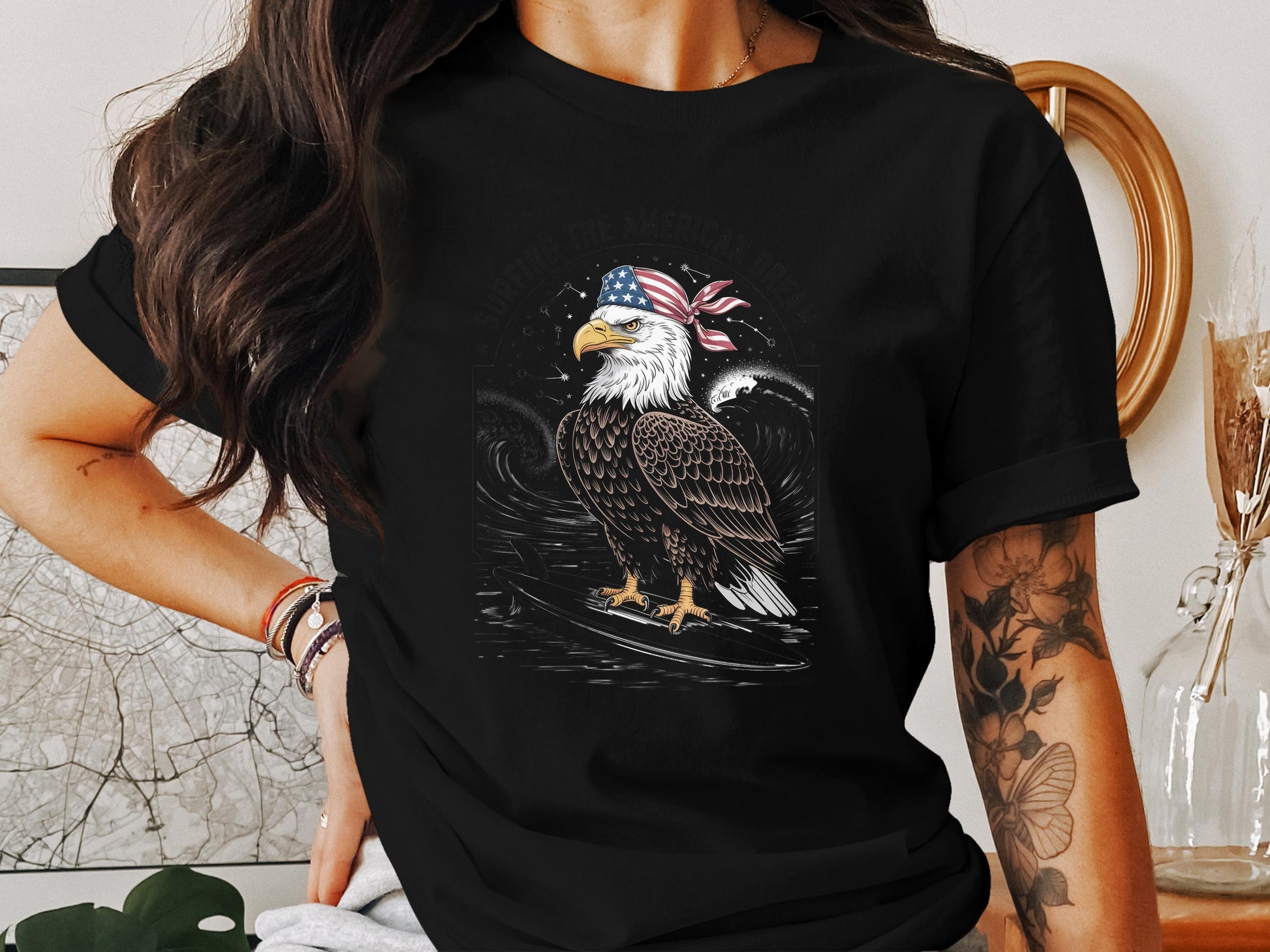 American Flag Eagle Graphic Black T-Shirt product type