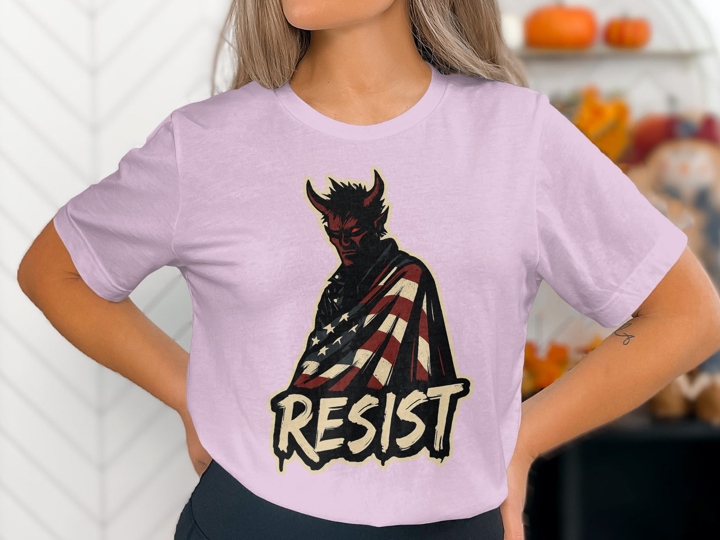 Resist Devil Graphic Tee Women Men Fashion Product