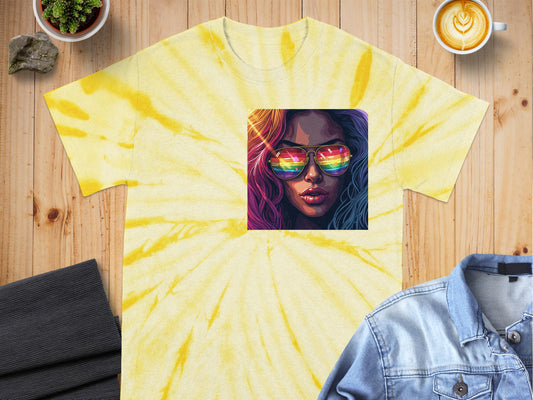 Vibrant Tie Dye T Shirt with Colorful Sunglasses Picture Product