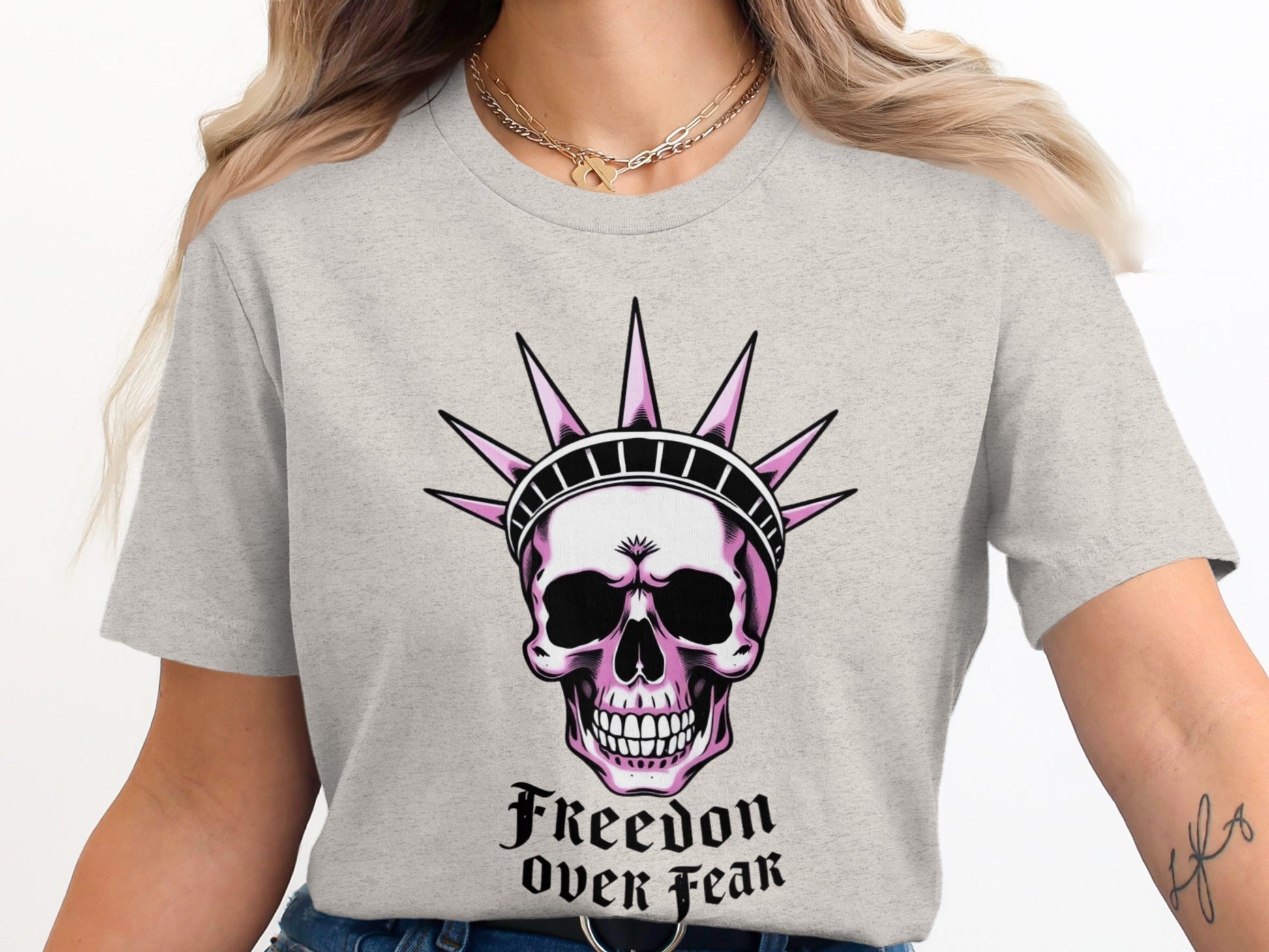 Freedom Over Fear Graphic Skull T-Shirt product type