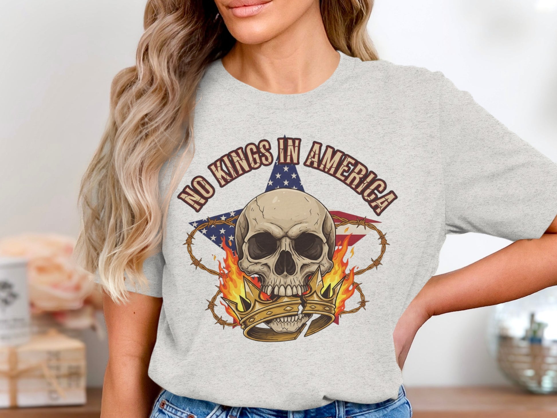 No Kings in America Skull Flame T-Shirt