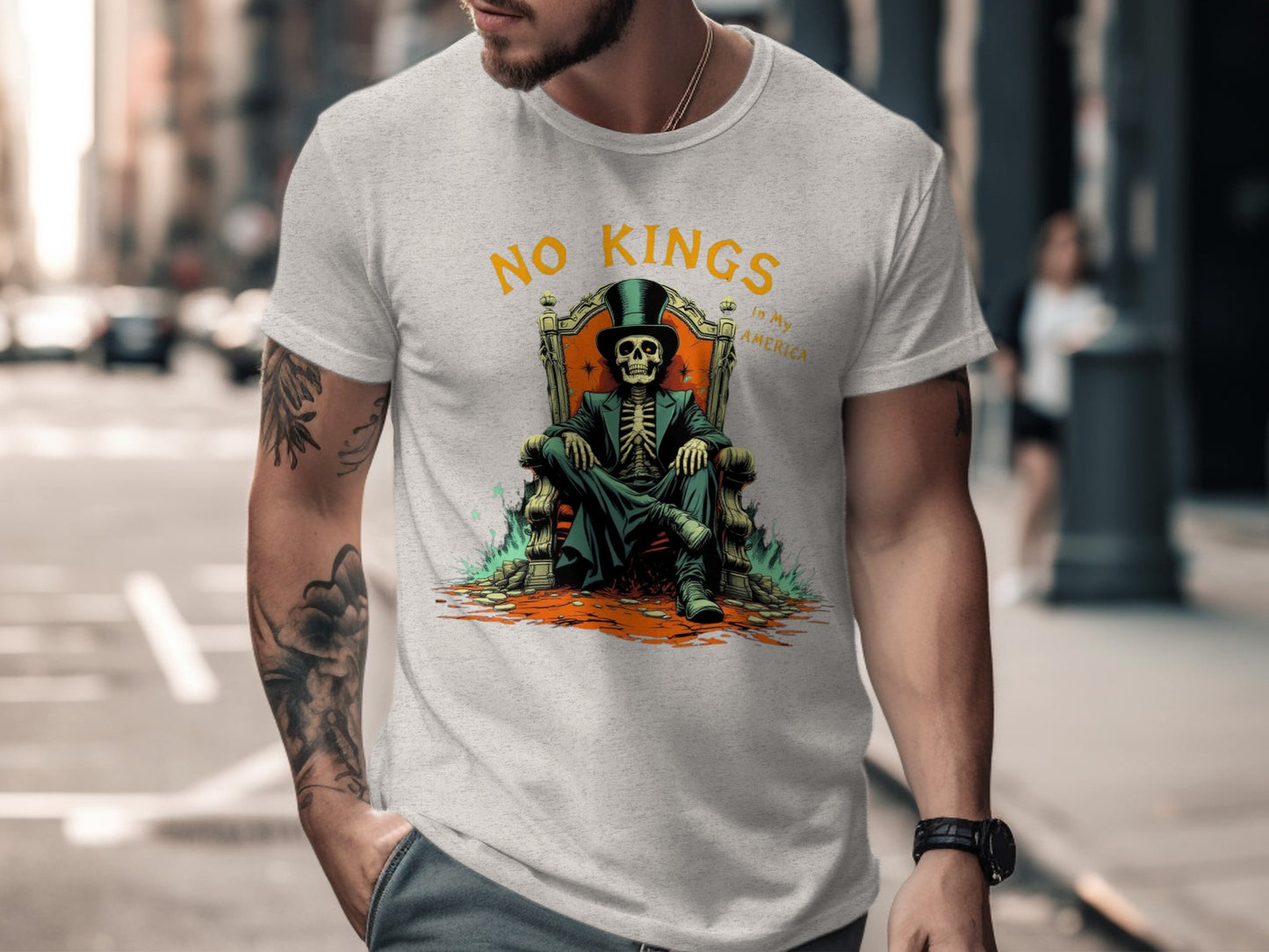 No Kings Skeleton Throne Graphic Print T-shirt product