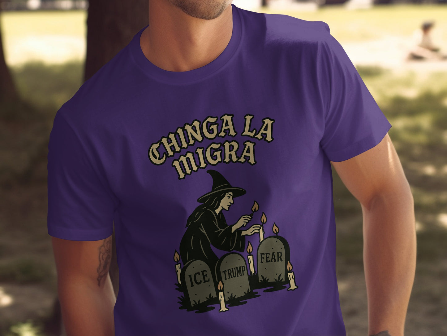 Chinga La Migra Witch Graveyard Graphic Tee product