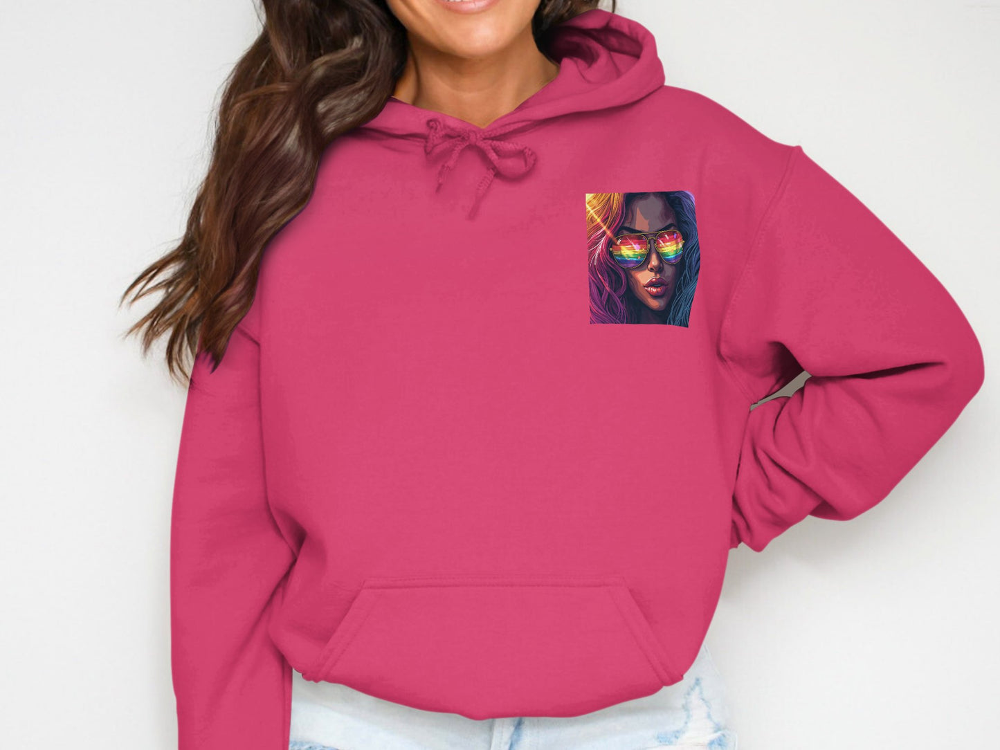 Vibrant Sunglasses Face Print Pink Hoodie product