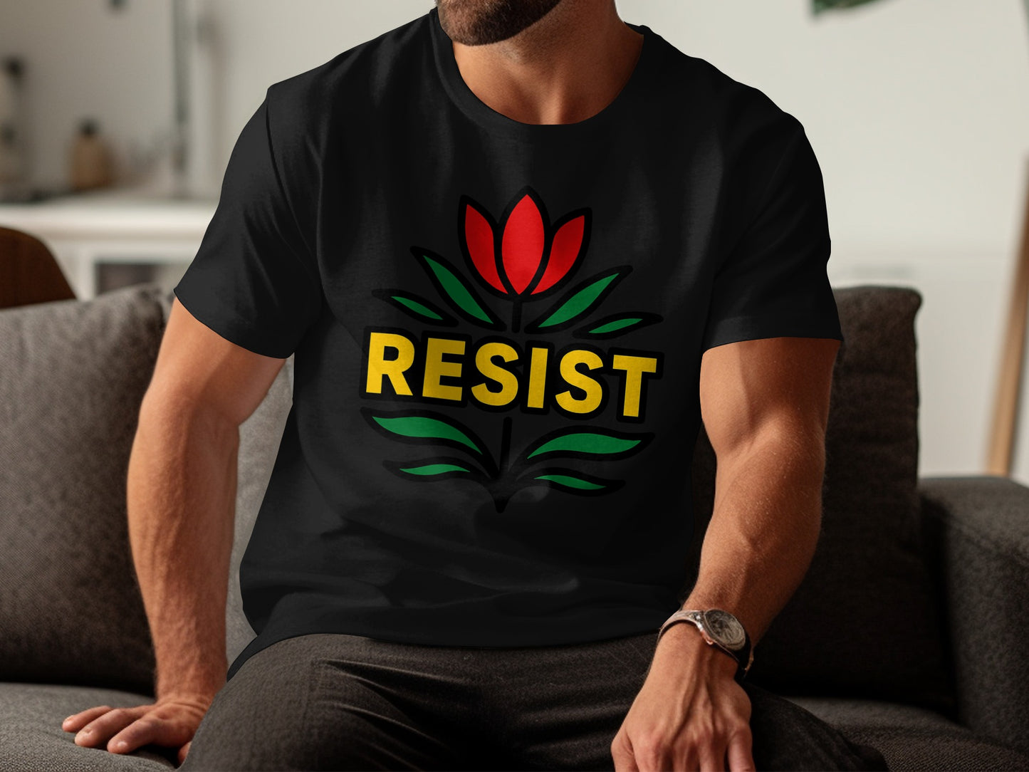 Resist Slogan with Flower Graphic T-shirt product