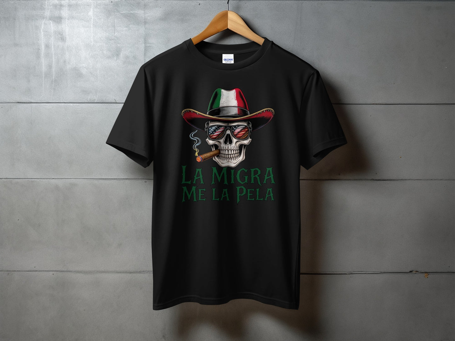 La Migra Me la Pela Skull Hat Smoking T-Shirt product type